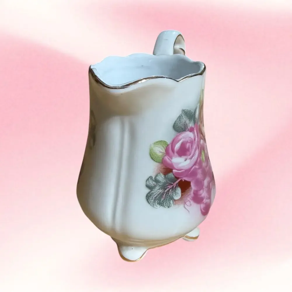 Vintage Nippon Marked Rose Creamer Sugar Bowl Set Gold Trim Grandmillennial